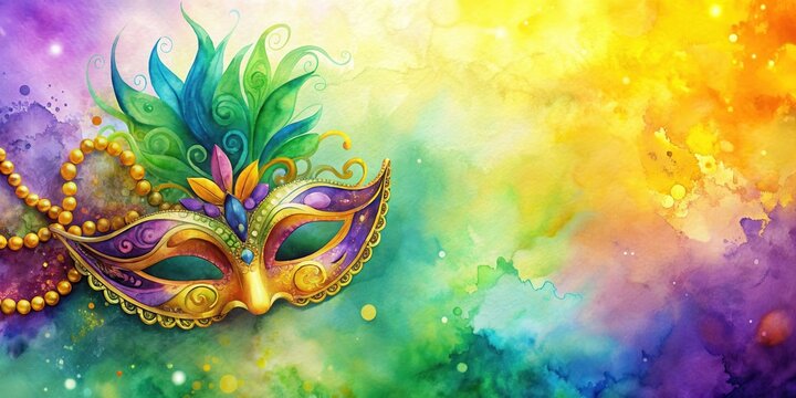 Watercolor background with colorful mardi gras mask , watercolor, background, mardi gras, mask, carnival, festive