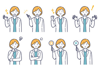 女性医師の表情バリエーションセット＿イラスト