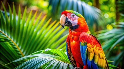 Colorful exotic parrot in a tropical setting, tropical, bird, vibrant, feathered, colorful, exotic, wildlife, fauna, parrot