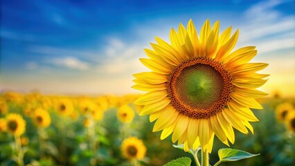 Fototapeta premium Large isolated blooming yellow sunflower stem, sunflower, isolated, yellow, blooming, floral, nature, plant, garden, bright