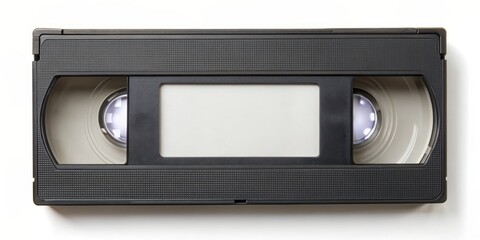 Blank package VHS cassette case mockup isolated on white background, vintage, retro, technology, nostalgia, 80s