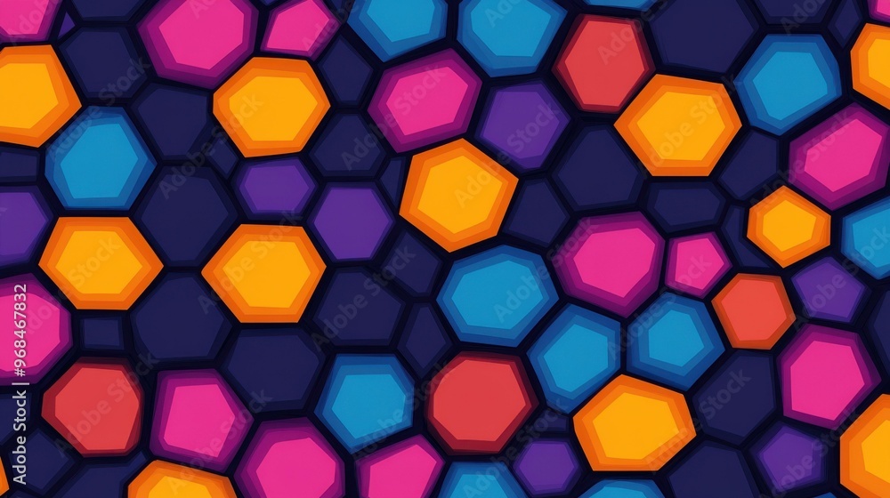 Sticker Explore a vibrant, seamless abstract geometric pattern featuring colorful hexagonal lines with a unique fade effect.