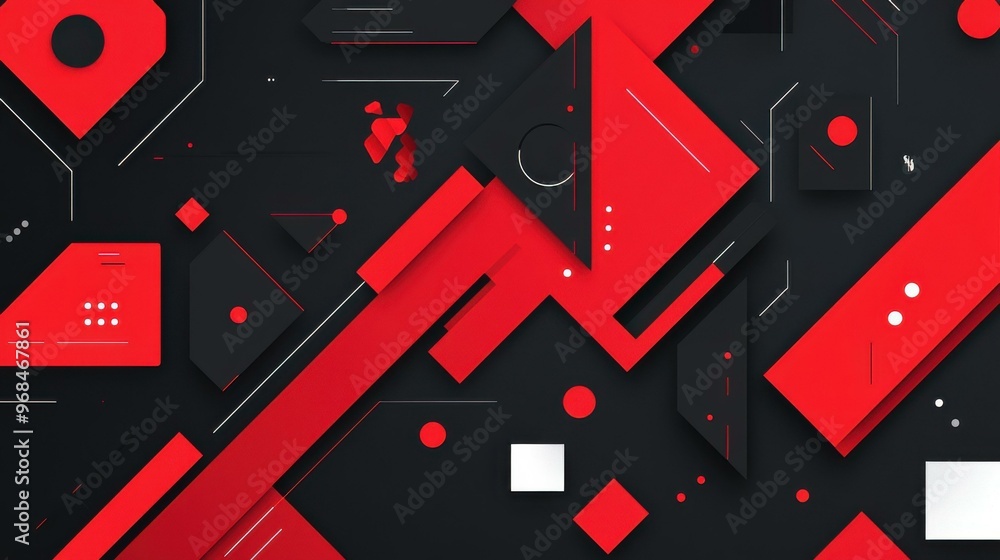 Poster dive into a world of geometric design with red and black abstract shapes, perfect for a modern tech 