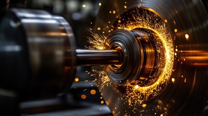 electric wheel grinder in action on a steel structure, showcasing the manufacturing process and skilled craftsmanship in a factory setting
