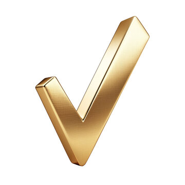A shiny gold tick mark, often symbolizing confirmation or correct choice
