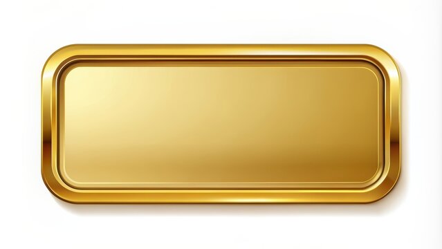 Gold rectangle button with elegant frame on white background, ,gold, rectangle, button, frame, white background, design