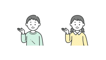 案内をする少年少女の上半身イラスト
