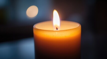 A Single Candle Flame Illuminates a Dark Background