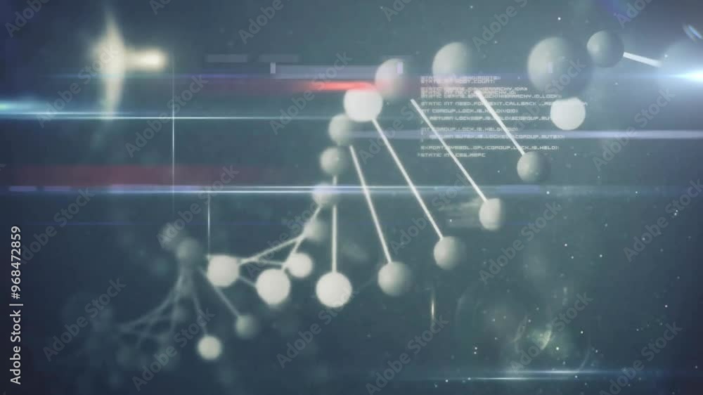 Aufkleber animation of dna strand and digital data processing over black background