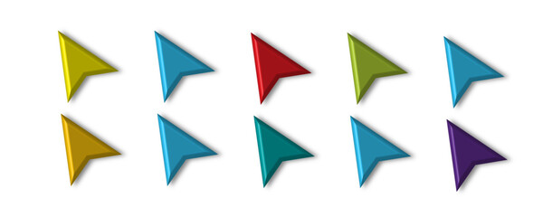 threedimensional pointer. Arrow up cursor interface click web pointers upward direction geometric symbol 3d icon set vector