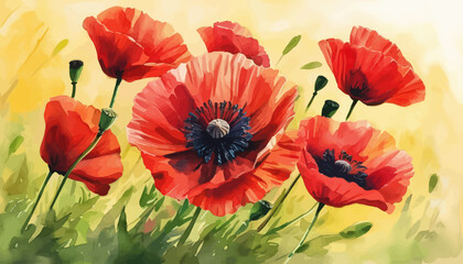 Obraz premium Red Poppies in a Field
