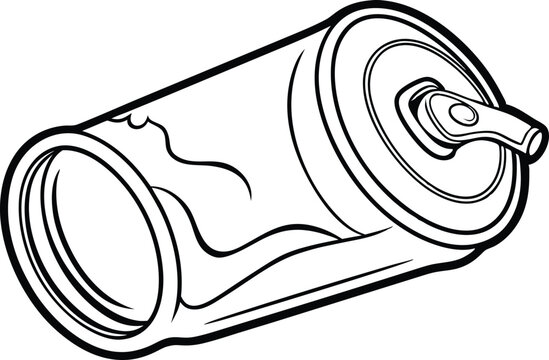 recommend clip art: Crushed aluminum can single outline drawing icon. Simple black and white line art illustration no white background