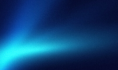 Abstract smooth blue color wave on black background, grainy noisy banner backdrop design