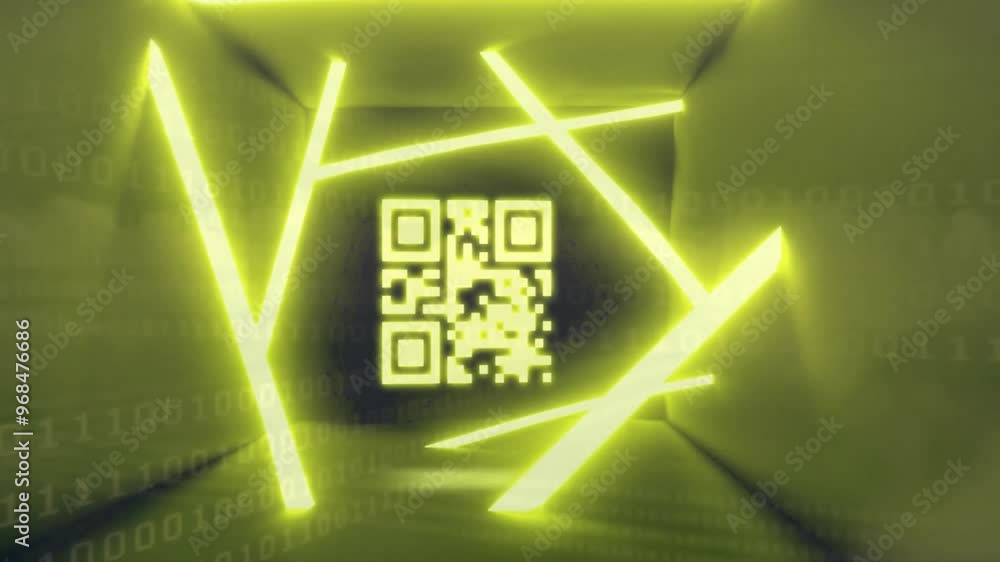 Aufkleber animation of qr code and digital data processing over neon lines