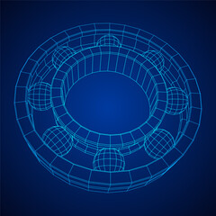 Obraz premium Roller bearing. Circular round rotating bearings used in industry for heavy equipment mechanical work and engineering. Wireframe low poly mesh vector illustration.