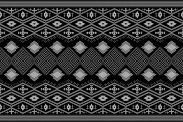 Abstract geometric design of ethnic rugs, fabric, clothing, rugs, vector illustrations, embroidery style, seamless, and wallpaper.