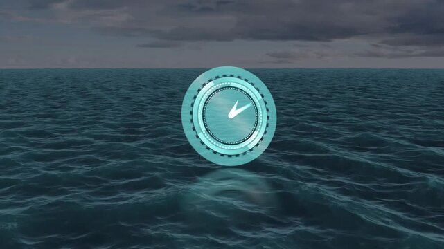 Animation of clock ticking over sea