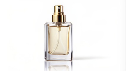 Glass bottle perfume spray isolated on white background, fragrance, perfume, beauty, cosmetics, scent, aroma, glass bottle