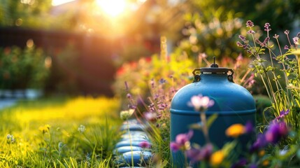 Propane Gas Tank or Liquid Gas Container in a Garden
