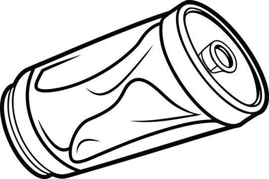 recommend clip art: Crushed aluminum can single outline drawing icon. Simple black and white line art illustration no white background