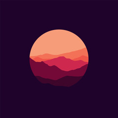 Nature landscape illustration in circle shape.