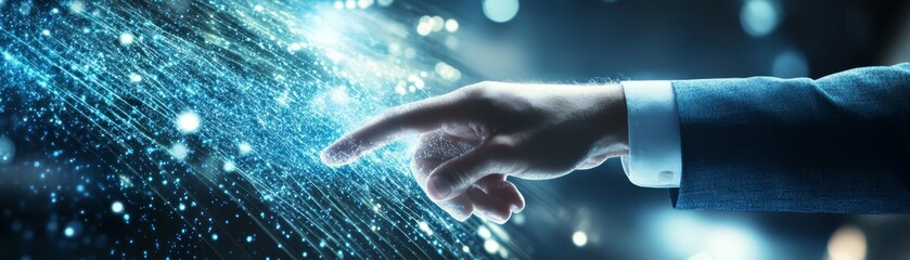 Fototapeta premium Hand Reaching Through Digital Data Stream Abstract Technology Concept