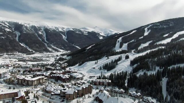 Aerial of Copper Mountain Ski Resort Village, Colorado Mountains 7
