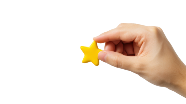 Hand adding star, rating, customer review concept on transparent background