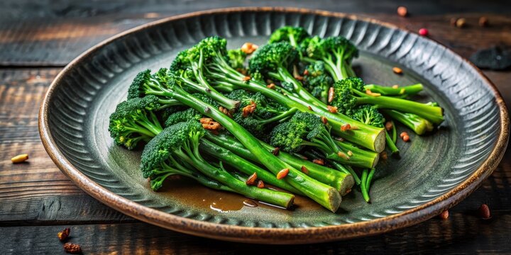 Charred broccoli rabe served on a stylish plate, charred, broccoli rabe, vegetable, food, gourmet, healthy, delicious