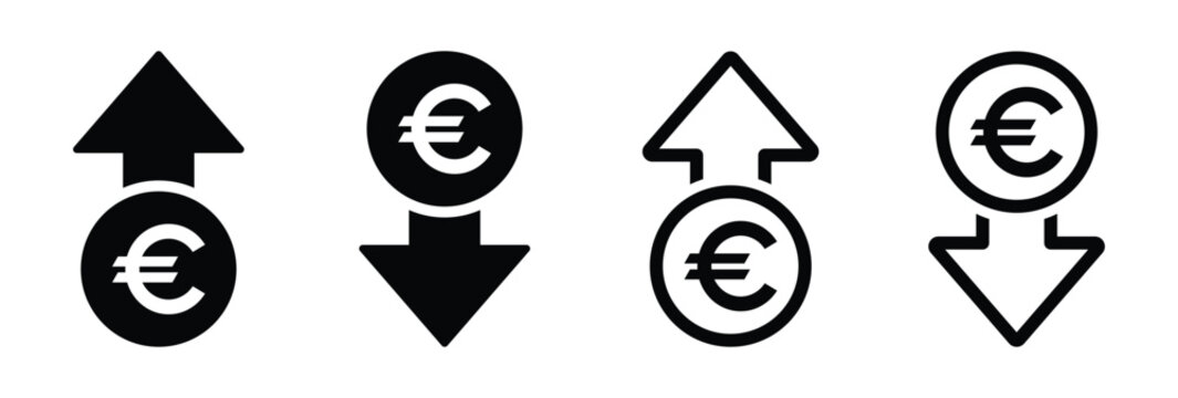 Cost reduction. Euro decrease flat vector icon designs set