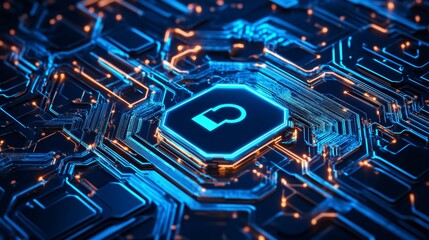 Cyber Security Circuit Board with Lock Icon