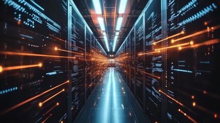 Server Room Data Center Network Lights Technology Abstract