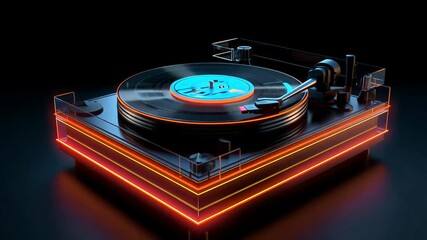 Vinyl record spinning on a futuristic turntable with neon highlights