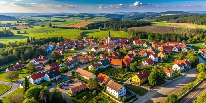 Aerial view of Stahlavice village in west Bohemia, Czech Republic, countryside, village, aerial view
