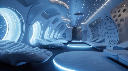 Fototapeta premium Futuristic space tourism training center with zero gravity simulation chamber