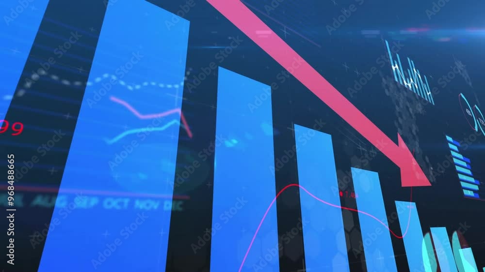 Poster animation of data processing and diagrams on black background
