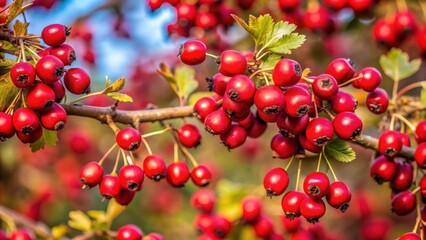 Red wild hawthorn berries on branches up close, red, wild, hawthorn berries, branches, close up, vibrant, nature, autumn
