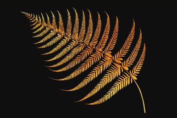 Obraz premium A stunning close-up of a golden fern leaf on a black background, showcasing intricate details and natural beauty.