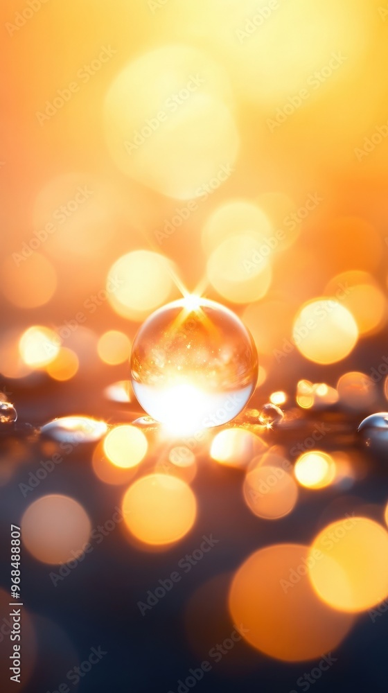 Poster a vibrant image featuring a sparkling droplet surrounded by soft, glowing orbs of light, creating a 