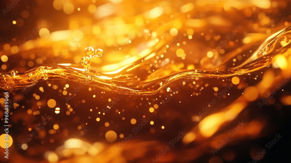 Poster abstract golden waves with shimmering particles create a mesmerizing effect, ideal for backgrounds a