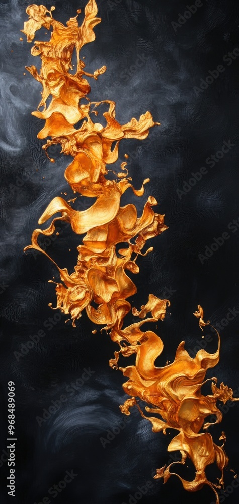 Poster abstract golden splash on a dark background, showcasing fluid dynamics and vibrant color for artisti