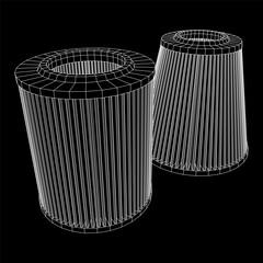 Car engine air filters. Auto spare part. Car care service maintenance. Wireframe low poly mesh vector illustration.