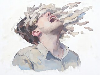 Abstract expression of emotion featuring a man with an unusual visual distortion, representing struggles and creativity.