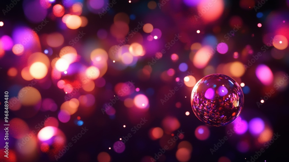Poster colorful particles float in a dreamy atmosphere, creating a mesmerizing effect of light and depth in