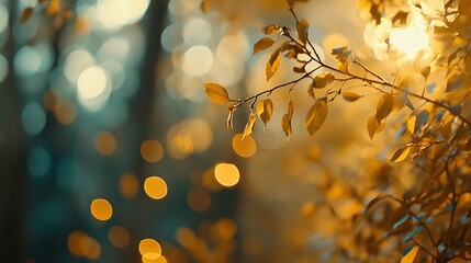 Golden Leaves in the Sunlit Forest with Bokeh Background