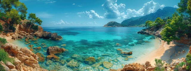 Mediterranean Coastline: A serene coastal scene with sandy beaches and clear waters.