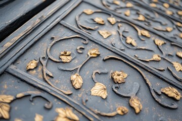 Intricate design of a black and gold floral pattern, showcasing elegance and craftsmanship in detailed metalwork.