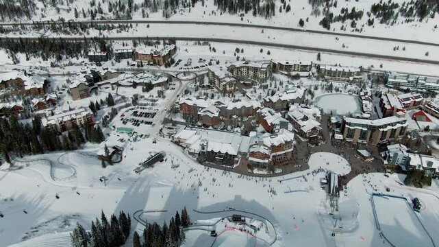 Aerial of Copper Mountain Ski Resort Village, Colorado Mountains 1
