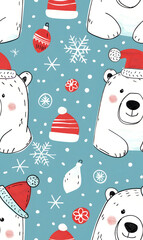 New Year's and Christmas festival seamless pattern in a 2D doodle illustrator style on pastel color backgrounds for graphic advertising.