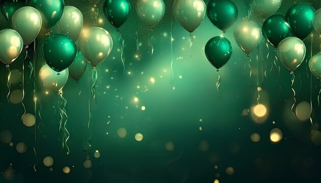 Green Balloon abstract background with lights,Emerald Glimmers, green bool
